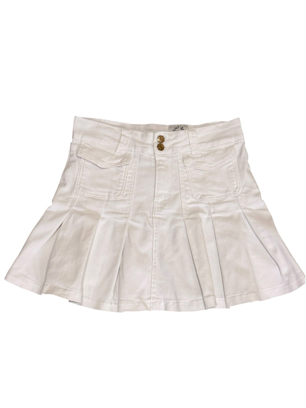 Lili Sidonio White Pleated Denim Mini Skirt S Small Flare Front Pockets